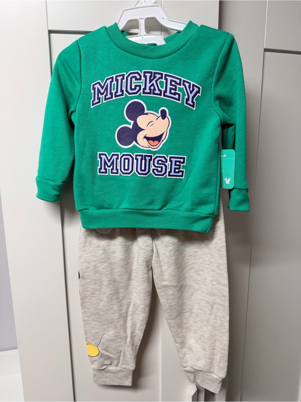 Disney Green Mickey Mouse Sweatshirt and Gray Joggers Set